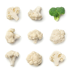 Cauliflower and broccoli collection isolated on white