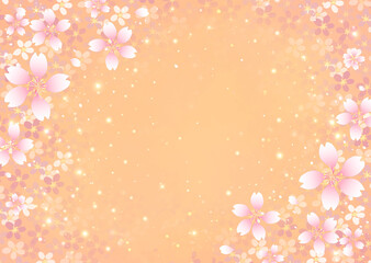 Fototapeta premium 桜のフレーム背景 素材 桜吹雪 キラキラさくら柄 お花見 入学 卒業 入園 卒園 新春 コピースペース
