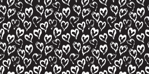 Seamless heart pattern. Hand painted ink brush