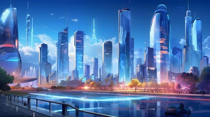 Fototapeta na wymiar Panoramic view of modern skyscrapers in Shanghai, China