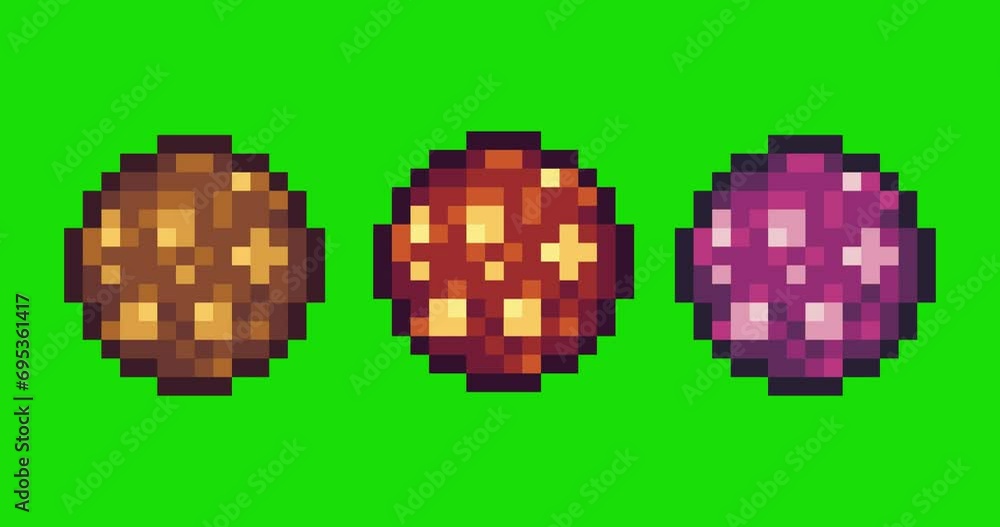 Poster green screen of cookies, cookies snake icon bits pixel slowly appeared and dissappeared. simple anim