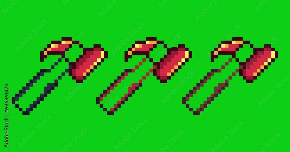 Poster green screen of hammer, hammer icon bits pixel slowly appeared and dissappeared. simple animation fr