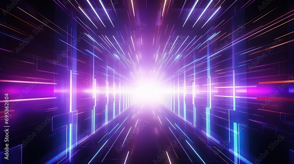 Poster background light neon lights on empty stage. lighting speed effect background