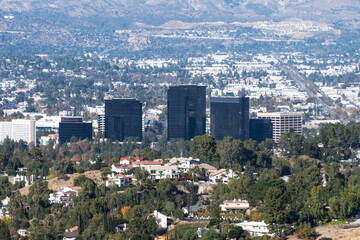 View of Woodland Hills and Canoga Park in the west San Fernando Valley area of Los Angeles,...