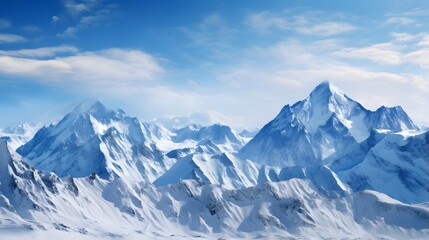 Fototapeta na wymiar Snowy mountains panorama with blue sky and clouds - 3D illustration