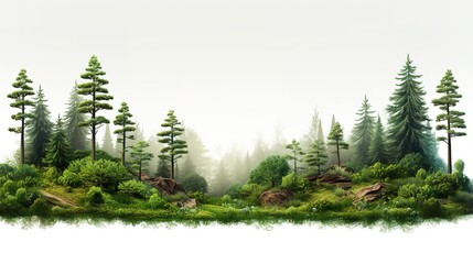 morning mist in mountain forest white background wallpaper