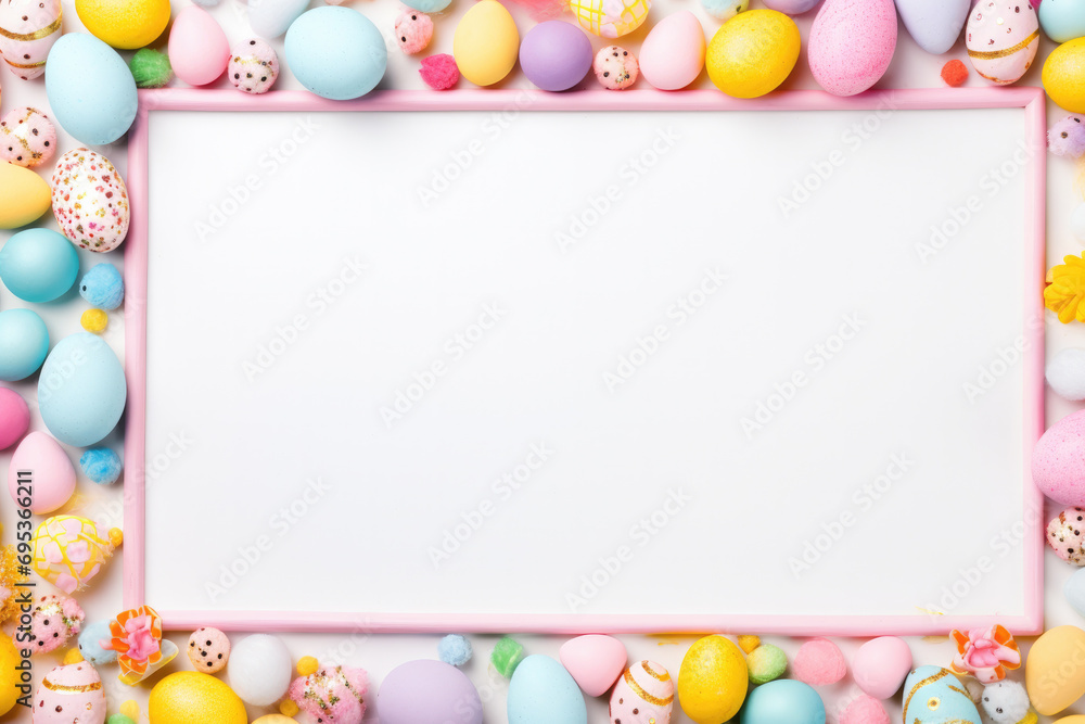 Poster Frame decorated with easter eggs with copy space for design in the middle