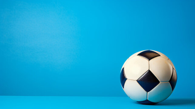 Soccer ball on blue background. Copy space photo
