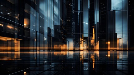 Panorama of modern skyscrapers at night. 3d rendering