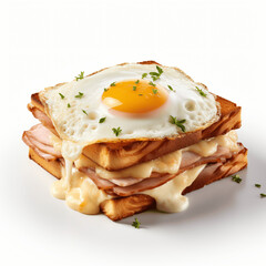 Gourmet French Sandwich Croque Madame Isolated
