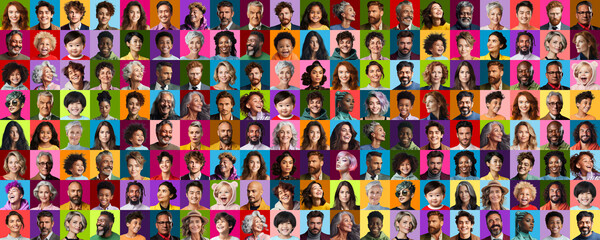 Fototapeta na wymiar Panorama of diverse people from all generations, depicting society