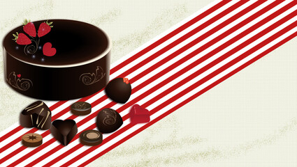 チョコレートやチョコレートケーキでバレンタインデーのイラスト背景素材