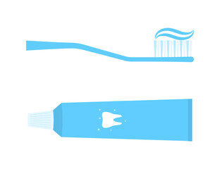 Oral hygiene concept. Toothbrush and toothpaste set vector flat illustration
