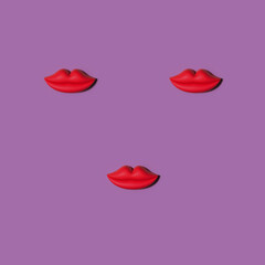 beautiful red female lips, the composition resembles the image of a face