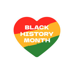 Black History Month graphic square banner. African American rights and culture celebrating February. Isolated heart in red yellow green flag colors. Africa and afro greeting card vector eps design
