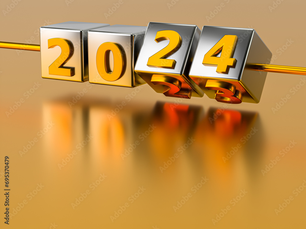 Aufkleber new year holiday concept. cubes with number 2024 replace 2023 with blank background.