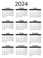 ITALIAN calendar for 2024. Printable, editable vector illustration for Italy