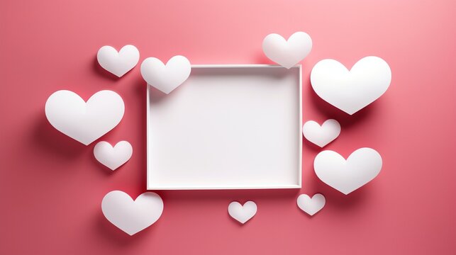 Decorated with white hearts frame mock up