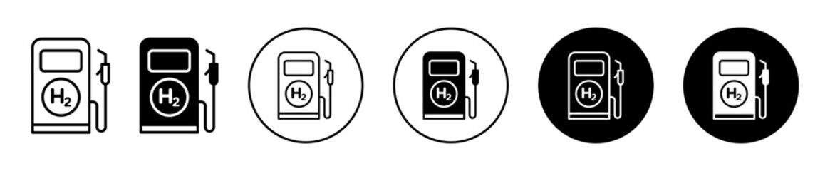 Obraz premium hydrogen fuel pump icon. renewable sustainable green hydrogen h2 power fuel filling station pump for automobile vehicle vector. clean hydrogen energy gas fuel gas station or h2 refueling pump symbol