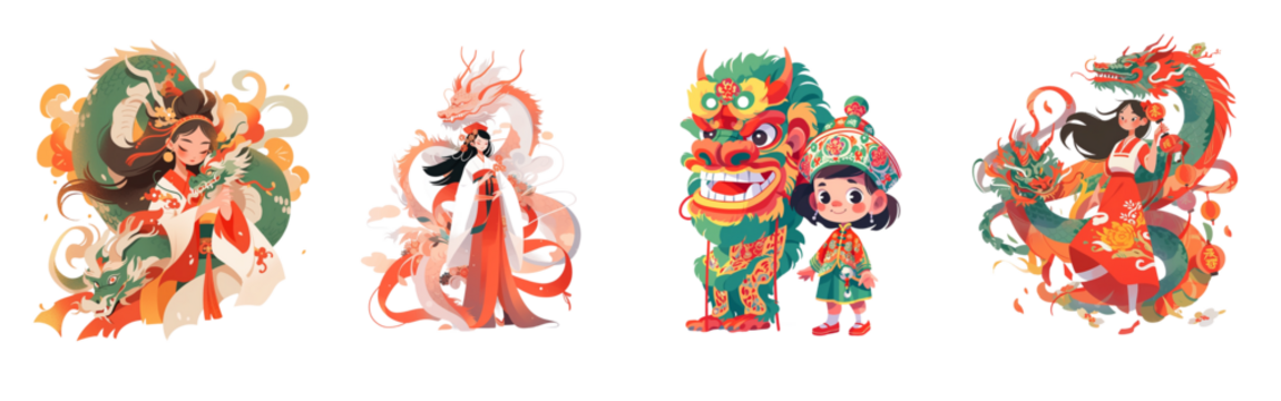 Chinese New Year watercolor on white background