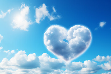Naklejka na ściany i meble A heart-shaped cloud in the sky, Valentine's day theme. Love in the cloud sky air.