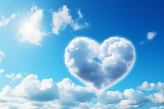 A heart-shaped cloud in the sky, Valentine's day theme. Love in the cloud sky air.