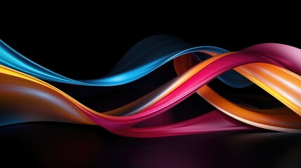 3d render, abstract multicolored folded ribbon isolated on black background, pink yellow red neon lines, digital futuristic wallpaper, Generative Ai