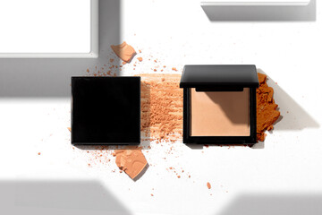 powder compact of beauty makeup cosmetic primer foundation isolated product packaging