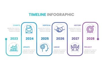 Foto op Canvas Business timeline workflow infographics. Corporate milestones graphic elements. Company presentation slide template with year periods. Modern vector history time line design. © GraphicsPond