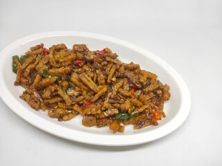 Tempe oreg is traditional food from indonesia made of tempeh which is cut into small pieces and...