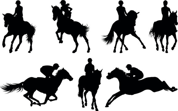 Cowboy and cowgirl rodeo vector silhouettes collection, Equestrian gesture silhouette. great set collection clip art Silhouette , Black vector illustration on white background.