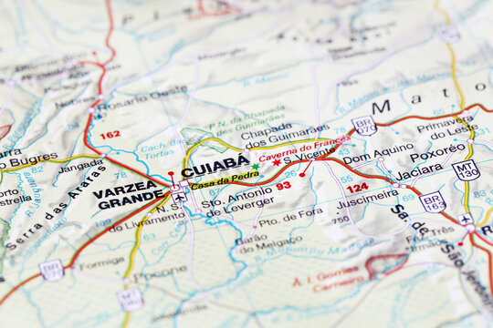 Cuiaba, Brazil - March 20, 2024: Cuiaba city road map. Closeup macro view