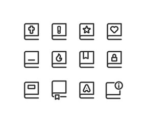 Book editable icon set, bible, favorite, liked education, UI books set, outline vector illustration.