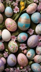 Fototapeta na wymiar Easter eggs with flowers wallpaper