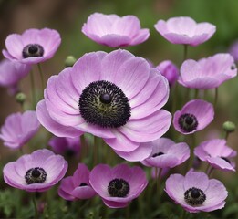 Pink Anemone flowers in the garden. Shallow depth of field