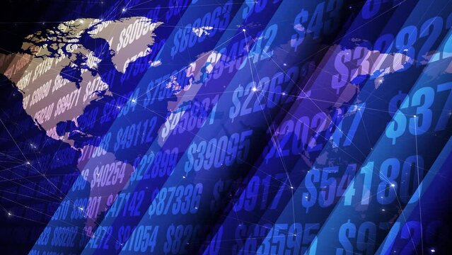 Dollars money changing along with world map pattern exploring finance of digital money bank loans mortgage rates retirement savings and global investment opportunities