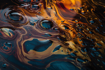 Oil slick on the water, closeup texture