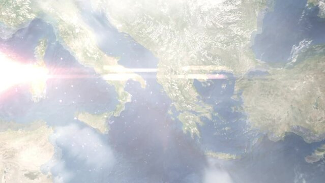 Zoom in from space and focus on Corfu, Greece. 3D Animation. Background for travel intro. Elements of this image furnished by NASA