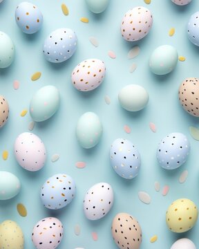 Easter background with colored eggs. Easter eggs over blue background