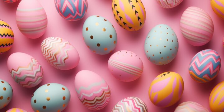Easter background with colored eggs. Soft pastel color Easter eggs background
