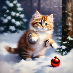 Baby cat on the snow