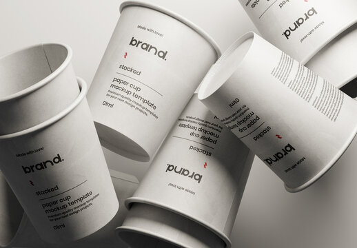 Scattered Paper Cups Mockup