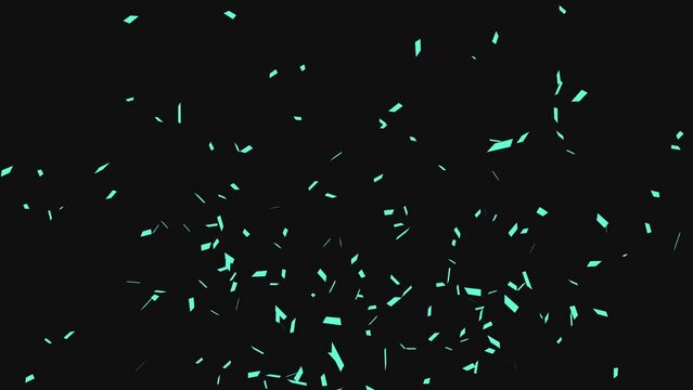 Cyan confetti falling on Black and Alpha Matte Channel Perfect For Compositing Into Your cgi Scene. 4K ProRes 4444