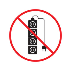 Forbidden Prohibited Warning, caution, attention, restriction label danger. No extension cord vector icon. Do not use extension cord sign design. No extension cord voltage symbol flat pictogram.