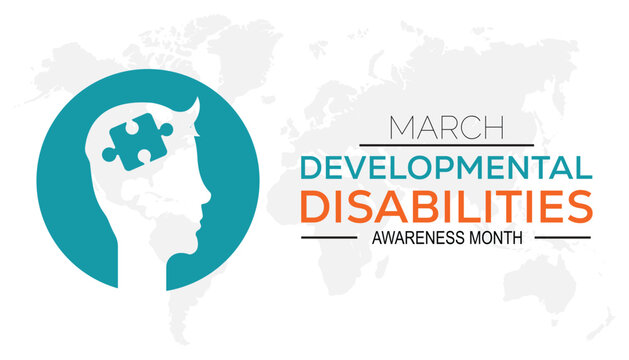 Developmental Disabilities awareness month is observed every year in March, Holiday, poster, card and background vector illustration design.