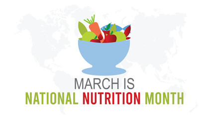 national nutrition month is observed every year in March, Holiday, poster, card and background vector illustration of food design