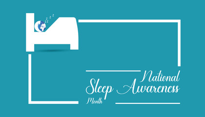 National Sleep awareness month  is observed every year in March, Holiday, poster, card and background vector illustration sleping shape design.