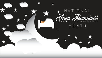 National Sleep awareness month  is observed every year in March, Holiday, poster, card and background vector illustration sleping shape design. - obrazy, fototapety, plakaty