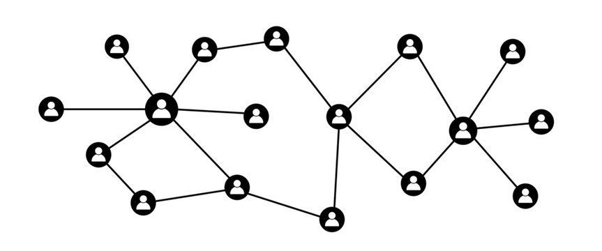 Global Network, Social User Network, Social And Business Network, Diverse Business Team Connected By Lines - Illustration Vector