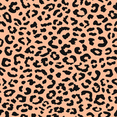 peach fuzz black leopard spots seamless pattern. peach animal print. good for fabric, fashion design, coat, fur, summer dress, textile, sportwear, swimwear, wallpaper, background.